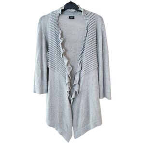 Tribal Women's Medium Asymmetrical Gray 3/4 Sleeve Knit Cardigan